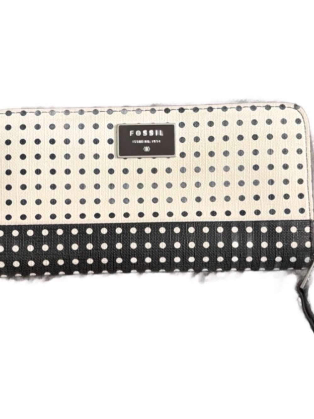 Fossil Black and White Polka Dot Zip Around Wallet